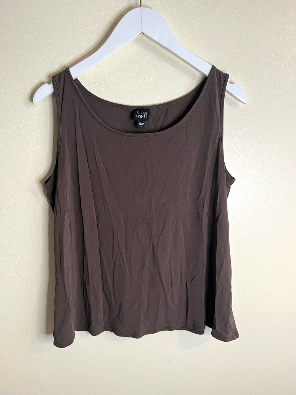 Eileen Fisher 100% Silk Chocolate Brown Scoop Neck Tank Blouse Minimalist